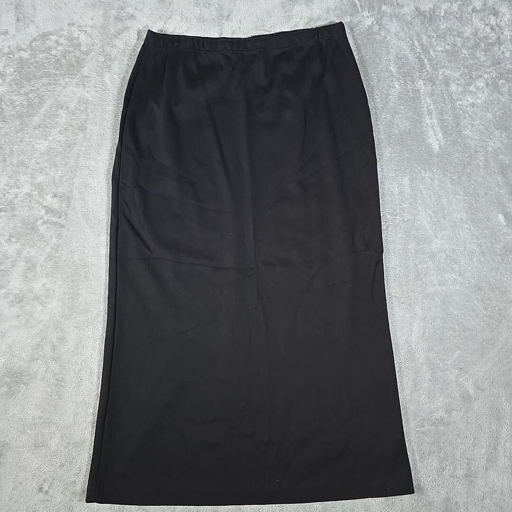 Leslie Fay Skirt Womens Large Black A Line Long Lined Slit Casual Classicore